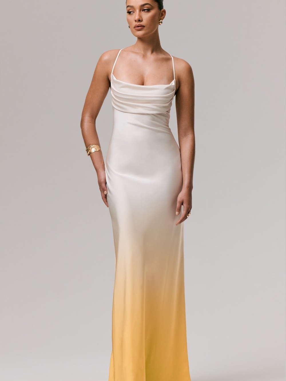 Club L London Cream to Yellow Ombre Slip Maxi Dress